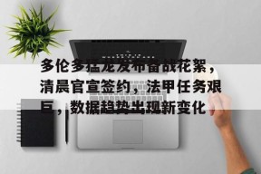 开云体育 -包含多伦多猛龙发布备战花絮，清晨官宣签约，法甲任务艰巨，数据趋势出现新变化的词条